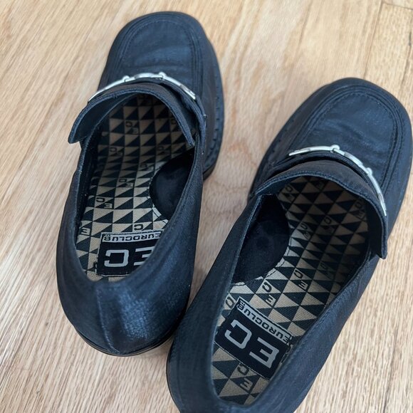Vintage Y2K Grunge EuroClub Black Chunky Heeled Loafers Women's Size 7 - Picture 9 of 12